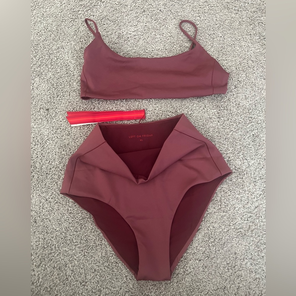 Left On Friday Desert Plum Set, Pool Days Top, Hi Hi Bottoms, XL